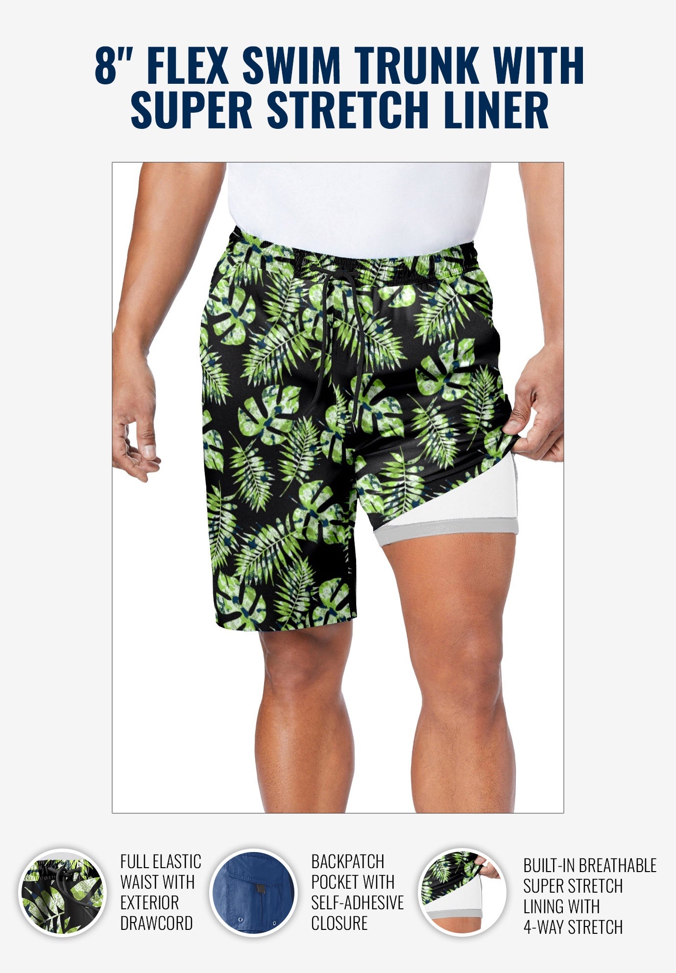 8" Flex Swim Trunk with Breathable Stretch Liner by Meekos Jessica London