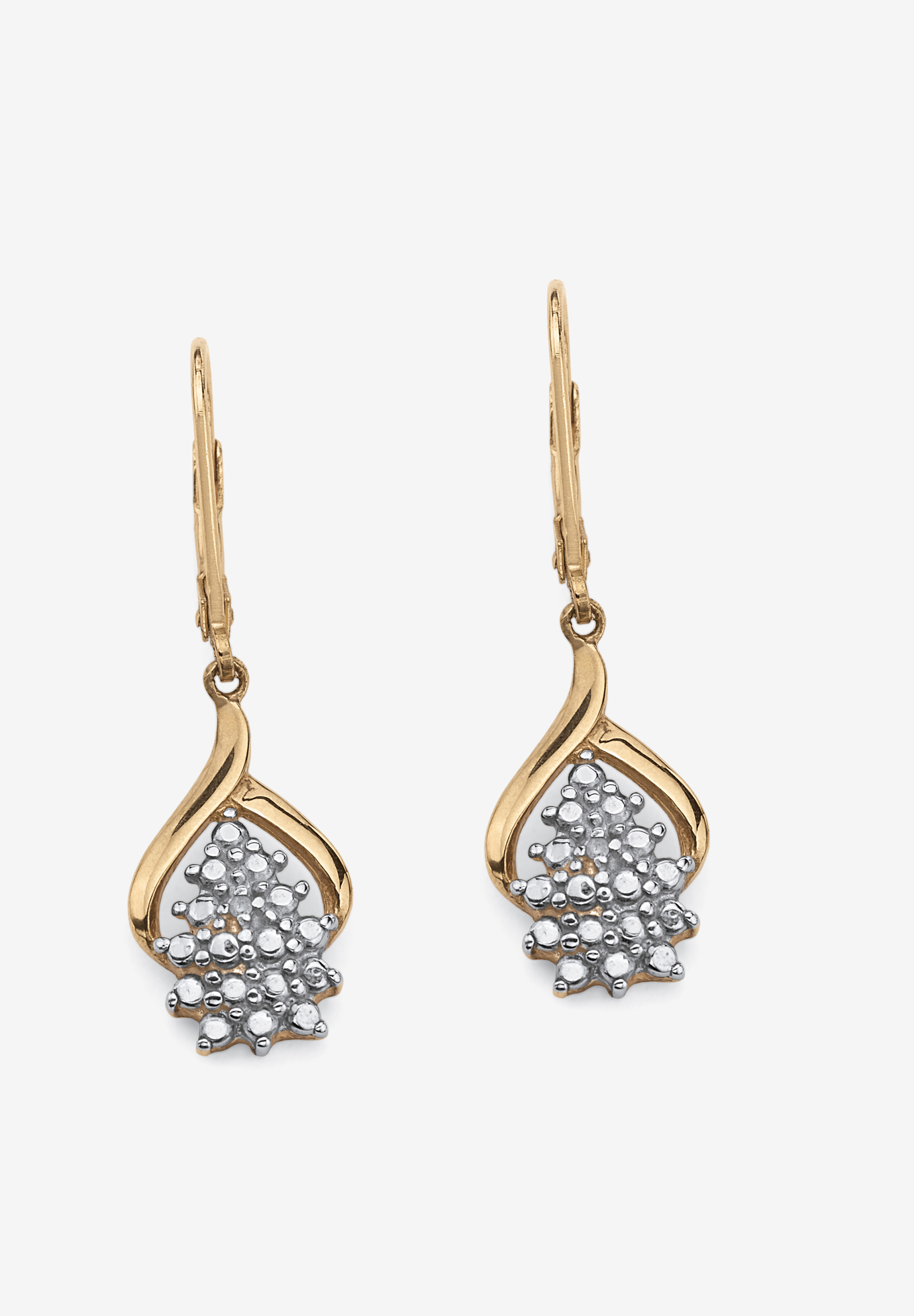 Gold & Sterling Silver Cluster Drop Earrings with Diamond Accent, GOLD