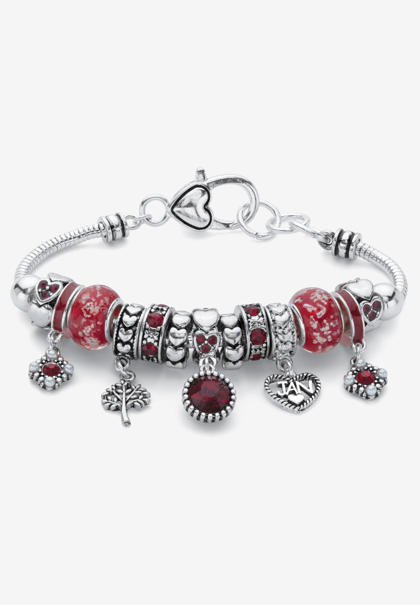 Silver-Plated Simulated Birthstone 8&quot; Charm Bracelet, 