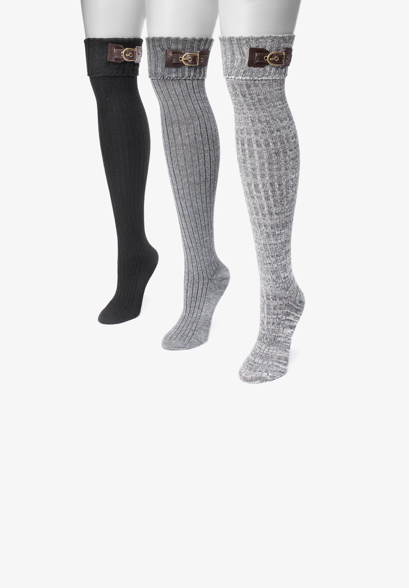 Pair Buckle Cuff Over The Knee Socks 