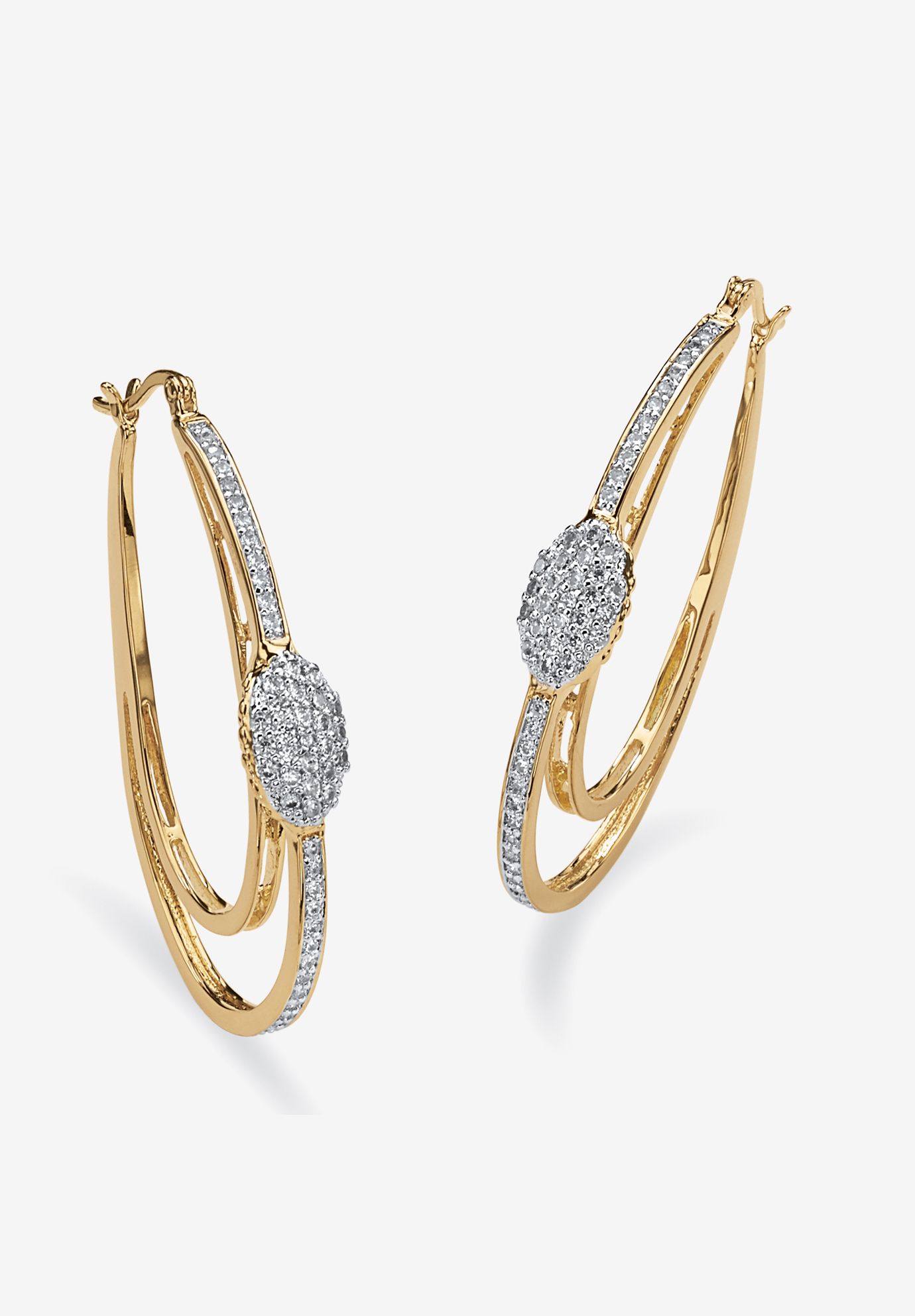 Gold-Plated Double Hoop Earrings with Cubic Zirconia, GOLD