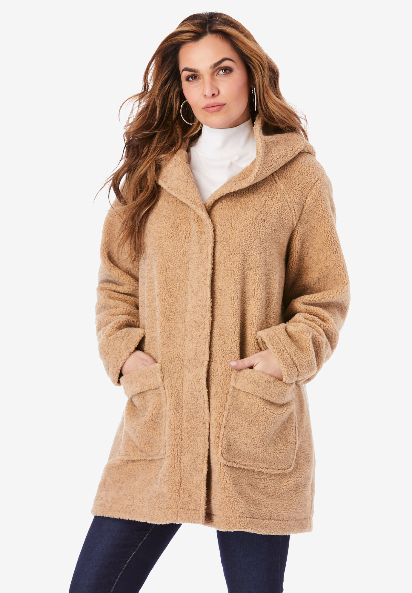 Hooded Textured Fleece Coat, 