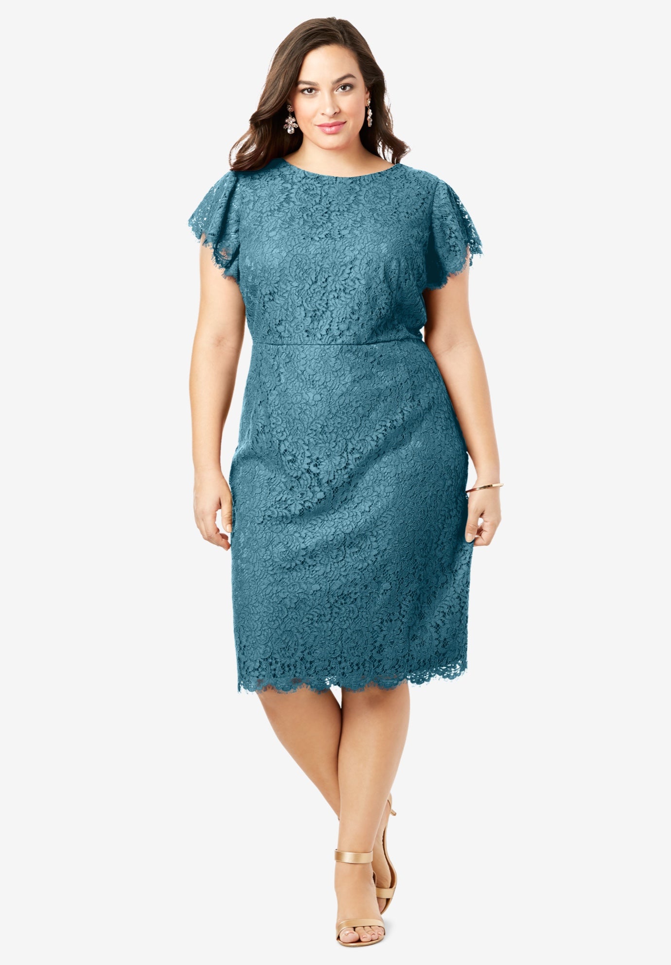 Lace Sheath Dress with Flutter Sleeves Jessica London