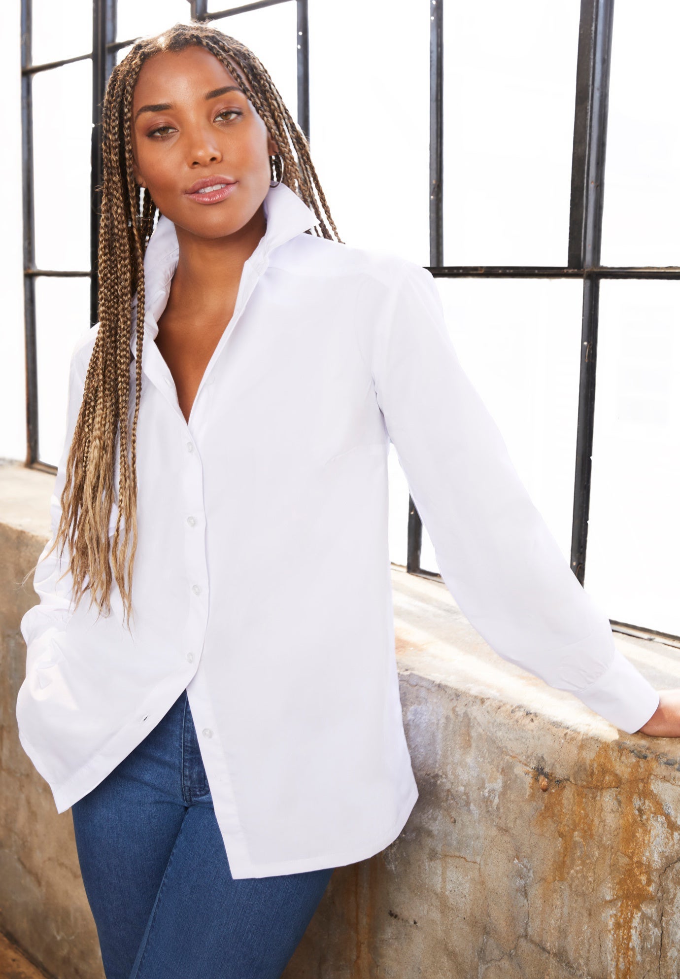 Work Poplin La Vie Tunic, White | Jessica London