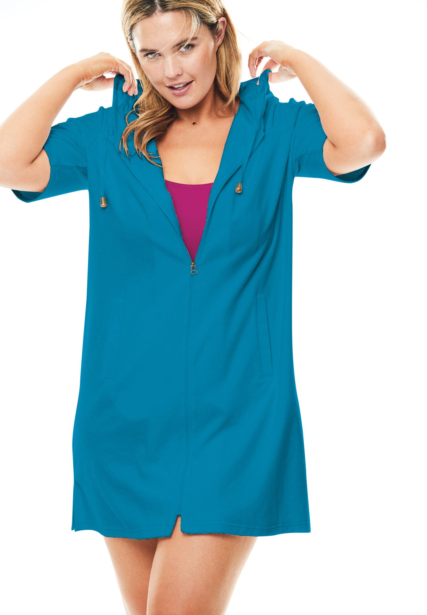 Hooded Terry Swim Coverup with Side Slits Plus Size Swimwear Jessica