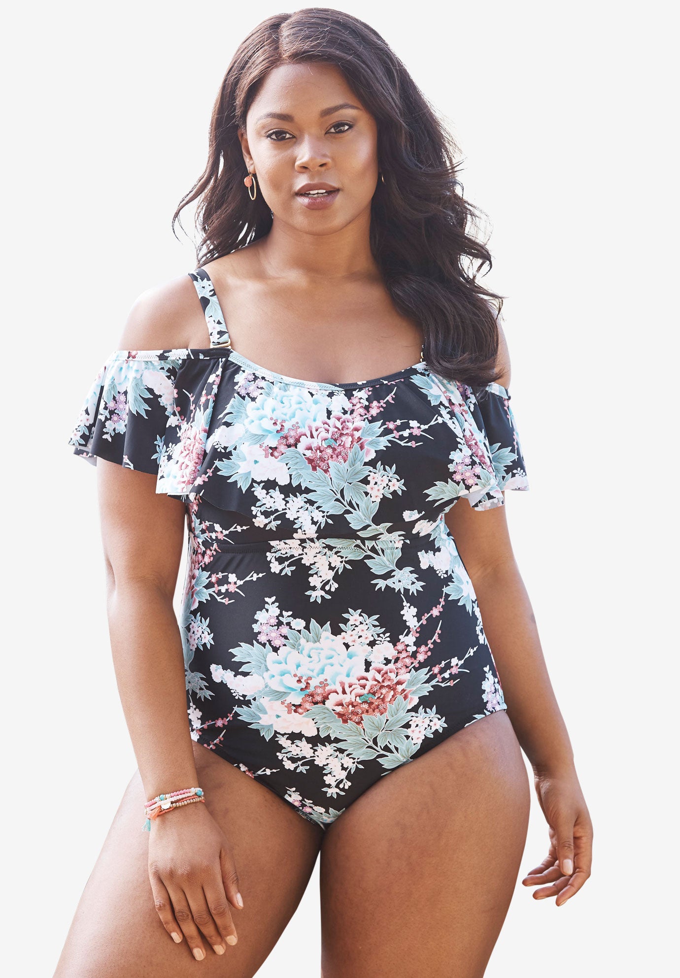 Women's Off-the-Shoulder Flounce Swimsuit by Raisins Curve