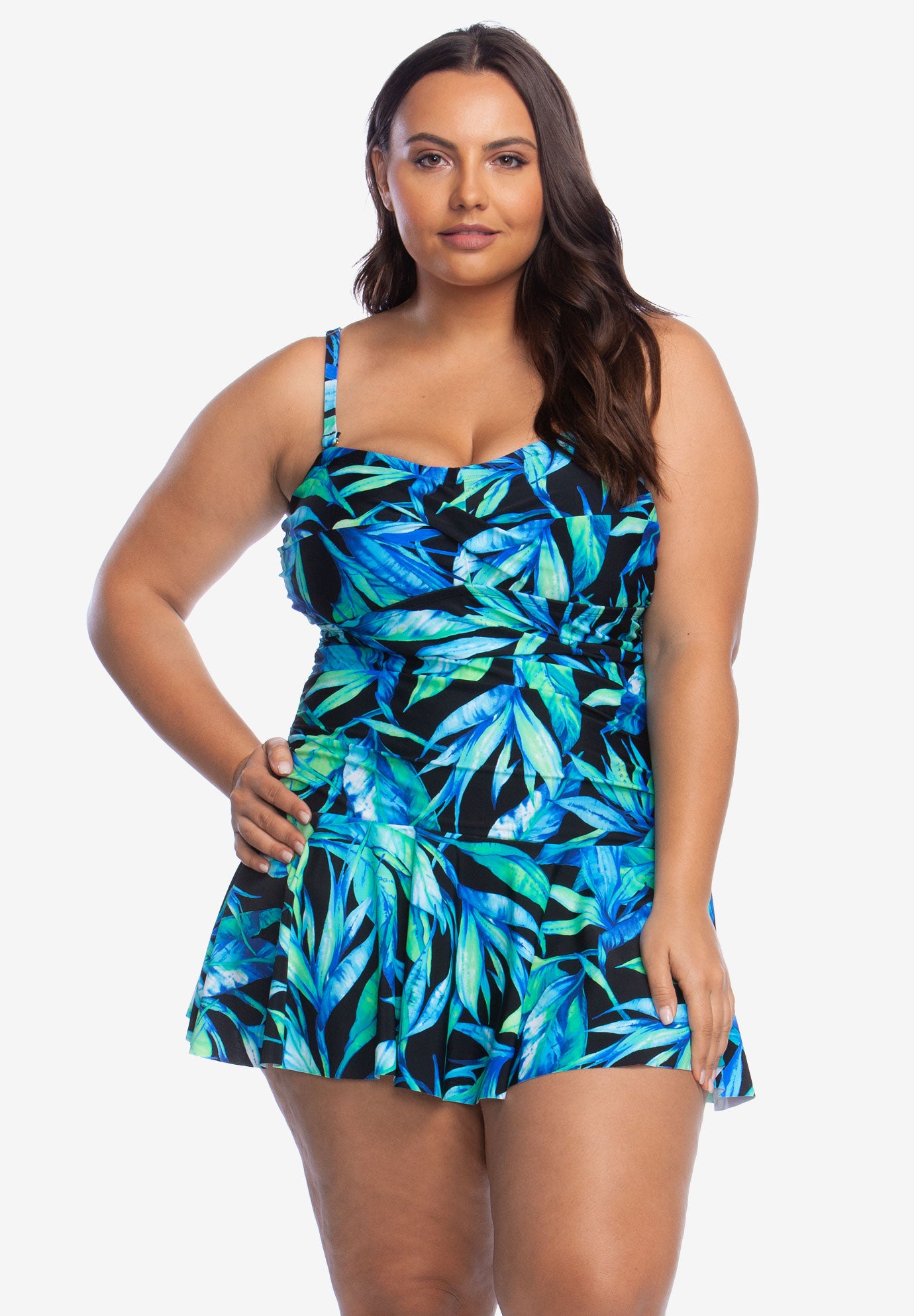 Ruched Bandeau Swimdress by Chaps Plus Size Swim Dresses Jessica London