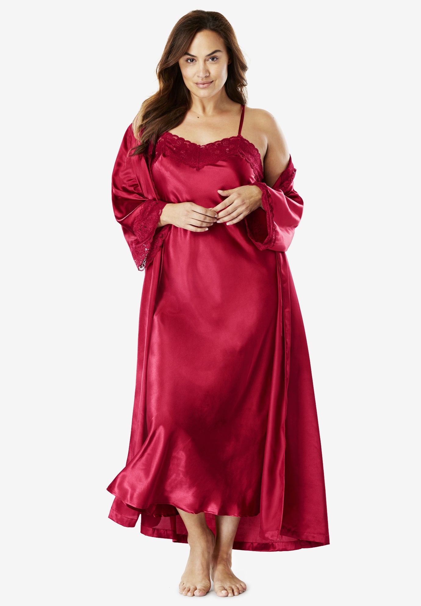 The Luxe Satin Long Peignoir Set by Amoureuse®| Plus Size Sleepwear ...