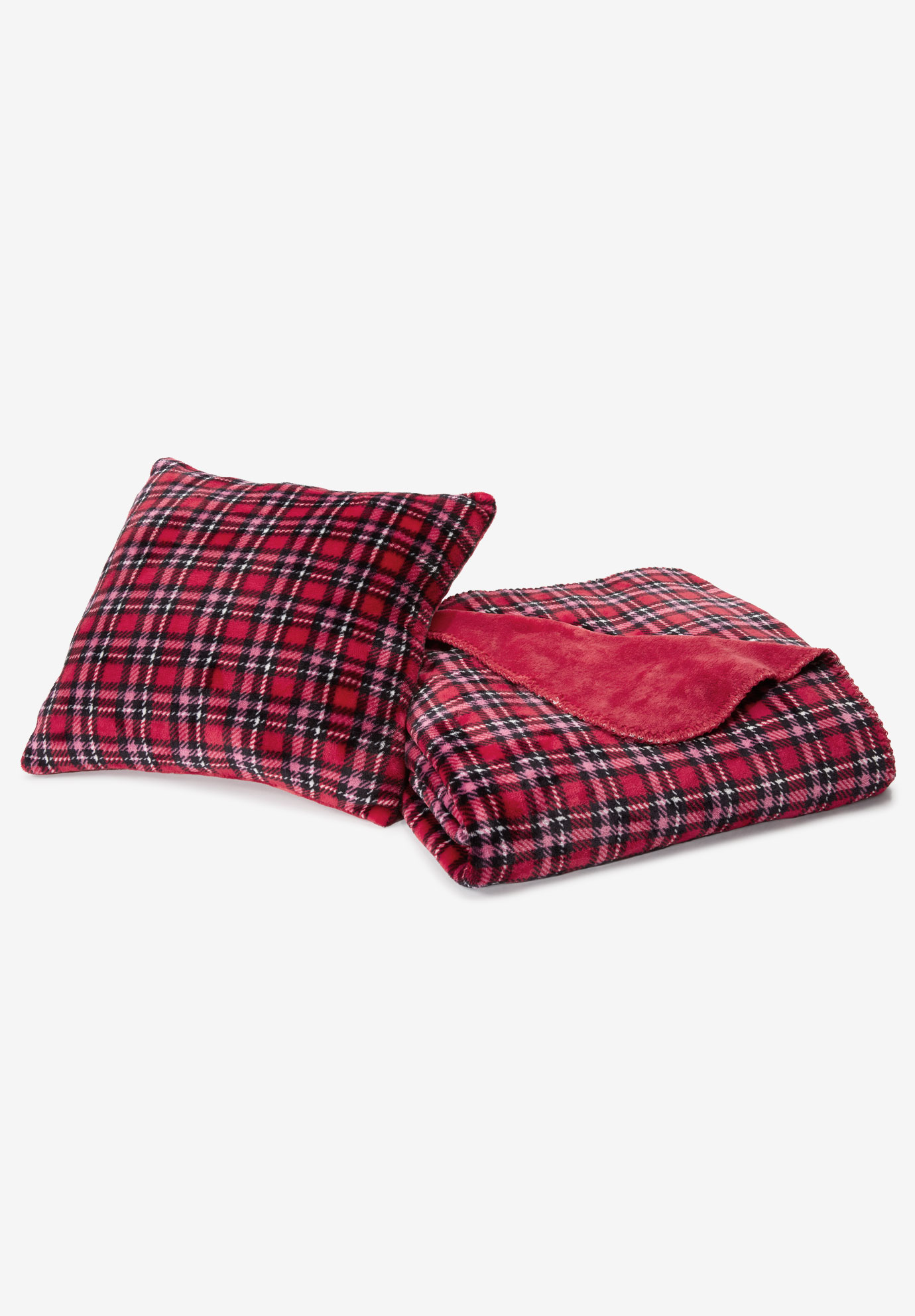 Plaid Fleece Pillow & Throw Set, CLASSIC RED PLAID