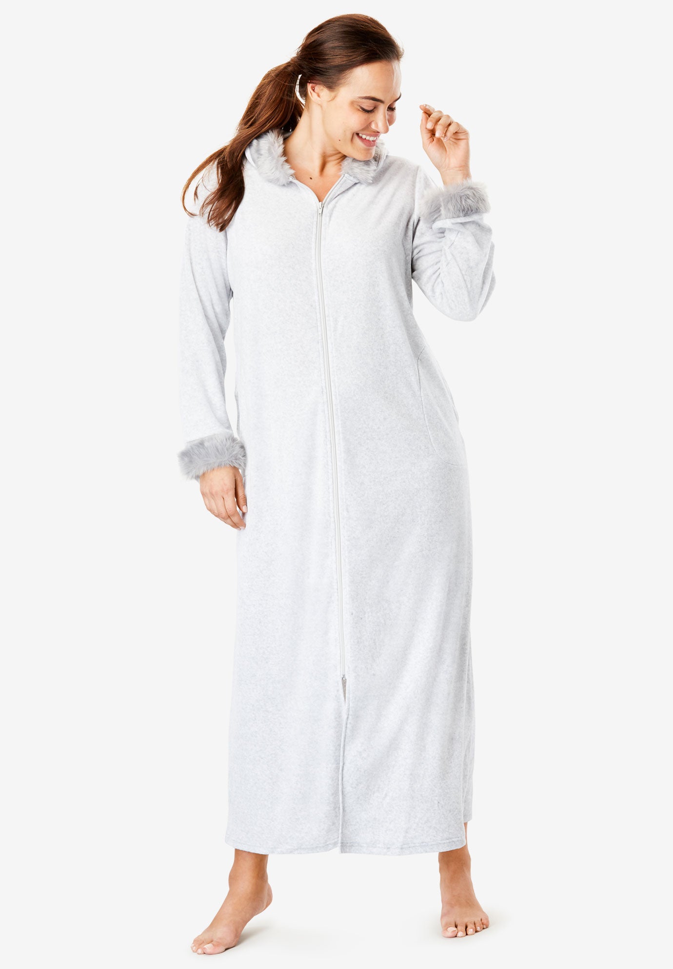 FurTrimmed Hooded Robe by Dreams & Co.® Jessica London