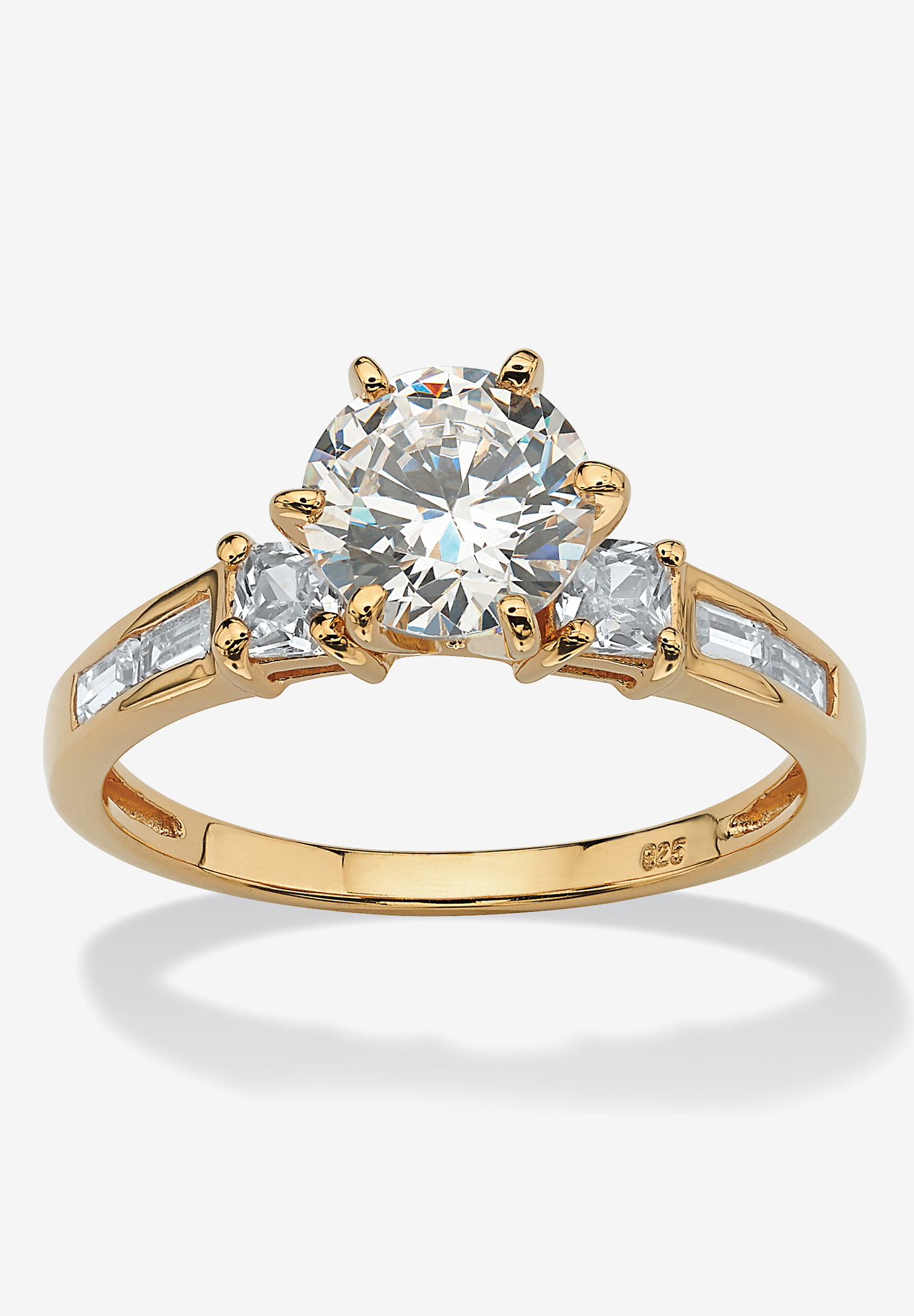Yellow Gold over Sterling Silver Engagement Ring Cubic Zirconia (2 1/7 cttw TDW), 