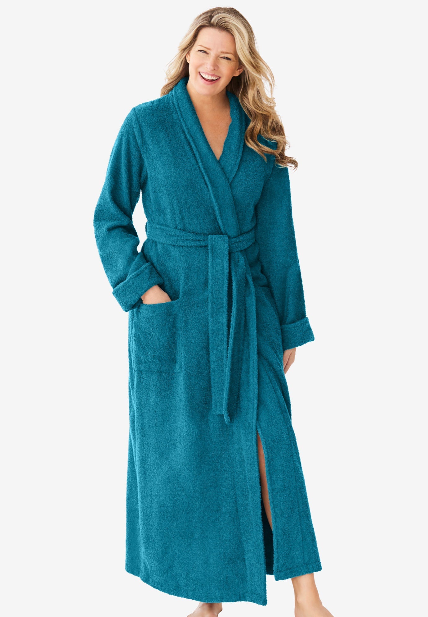 Long Terry Robe by Dreams & Co® Plus Size Robes Jessica London