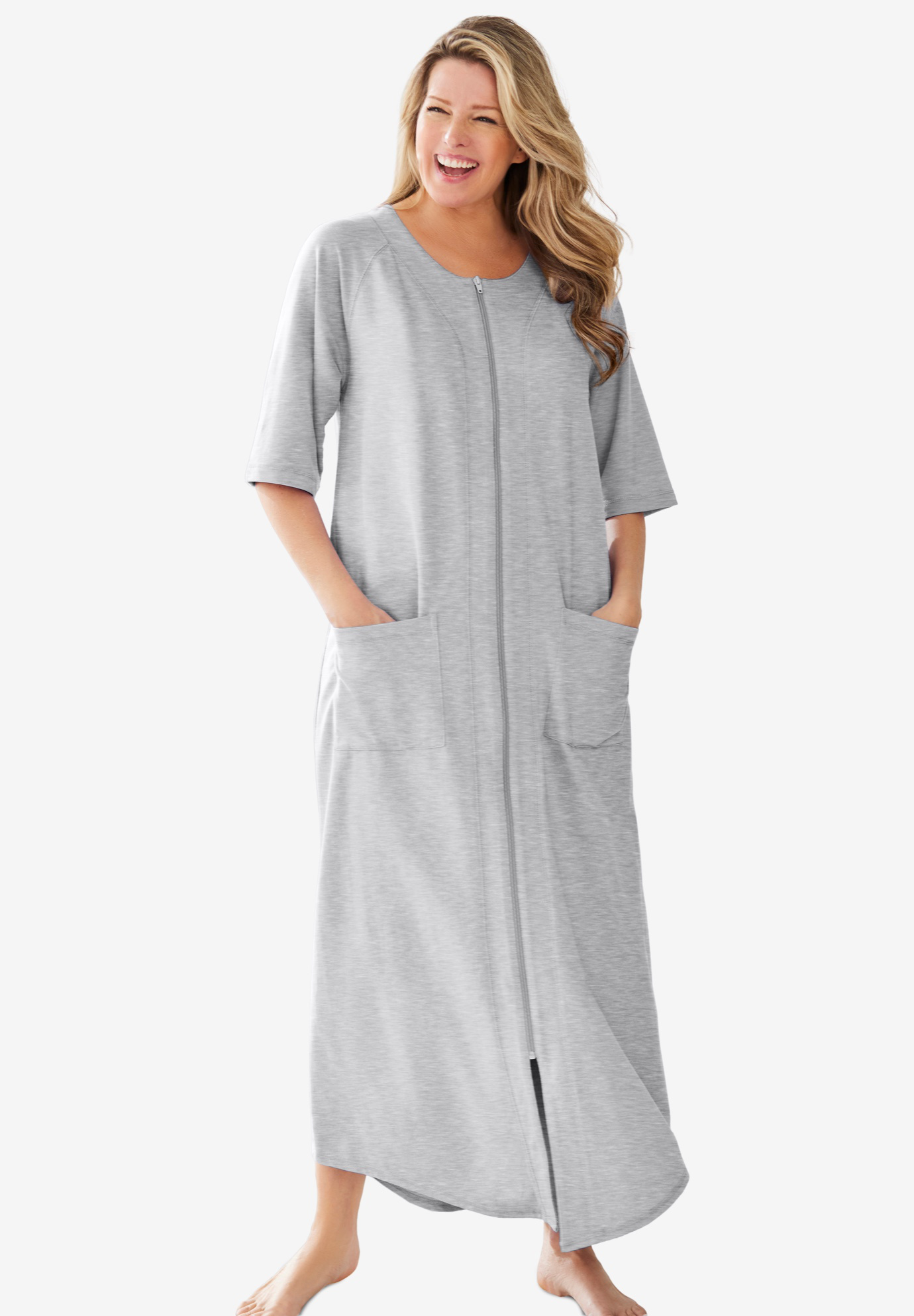 Long French Terry Zip-Front Robe | Jessica London