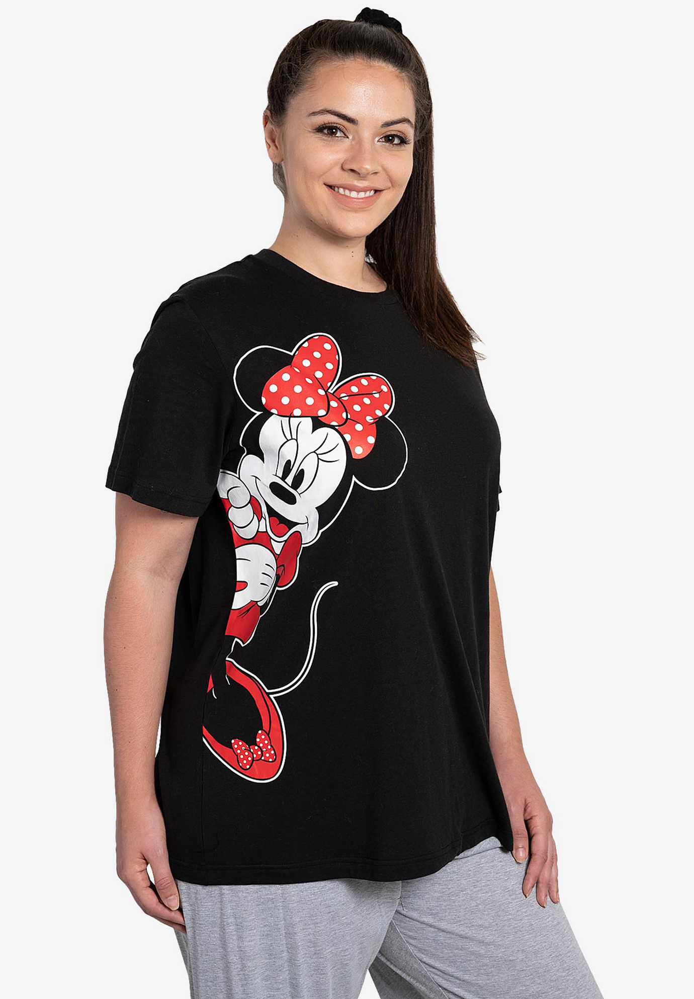 Disney Women&apos;s Minnie Mouse Leaning Short Sleeve T-Shirt Black, 