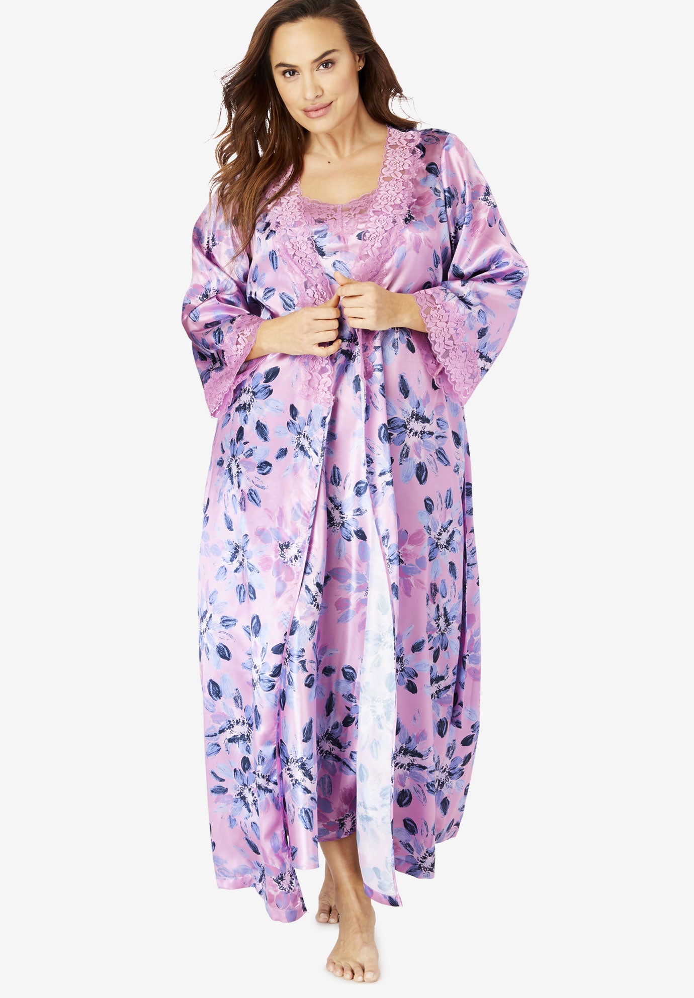 The Luxe Satin Long Peignoir Set by Amoureuse® Plus Size Sleepwear