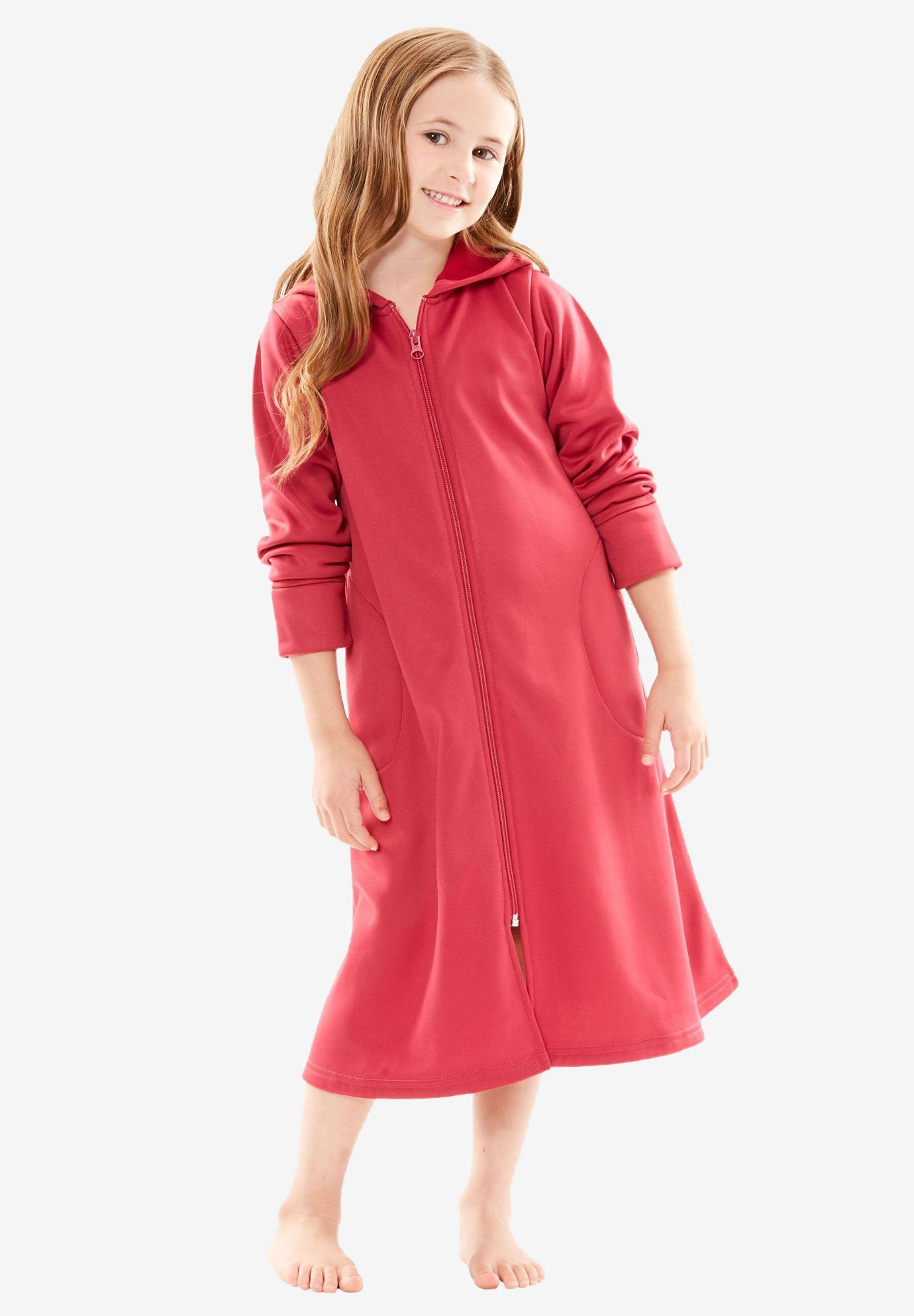 Hooded Fleece Girl's Robe by Dreams & Co.® Plus Size Sleepwear & Robes