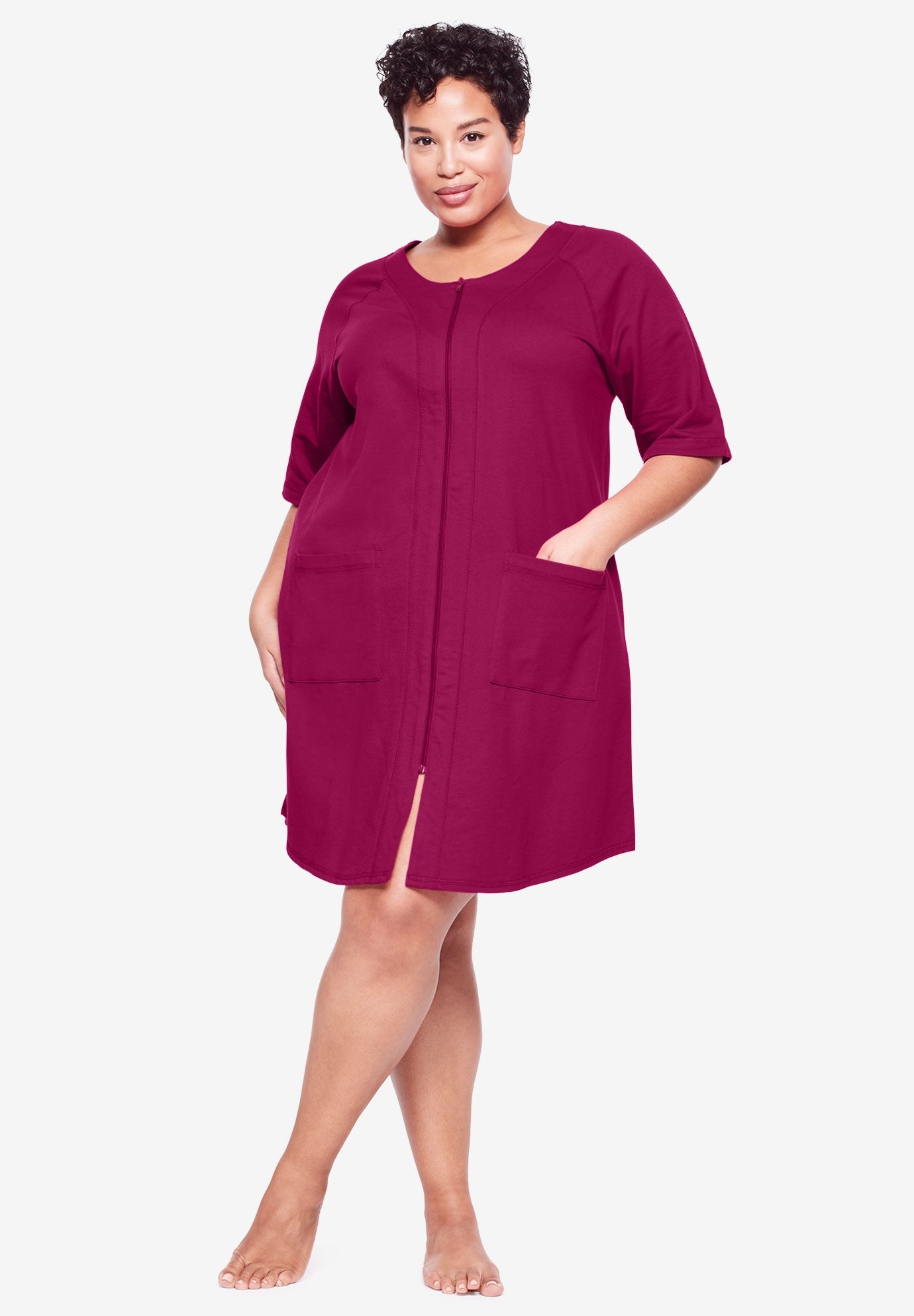 Short French Terry ZipFront Robe by Dreams & Co.® Plus Size Sleepwear & Robes Jessica London