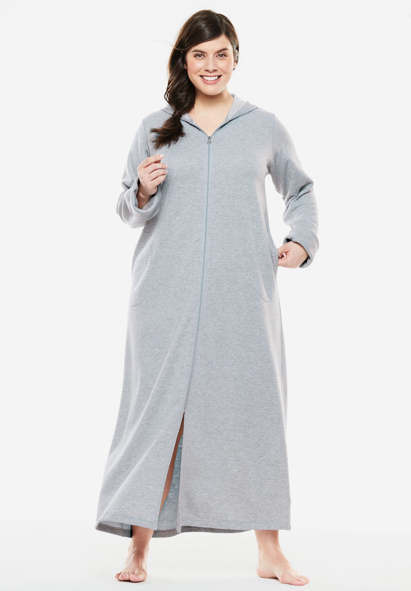 Hooded Fleece Robe by Dreams & Co.® Plus Size Robes Jessica London