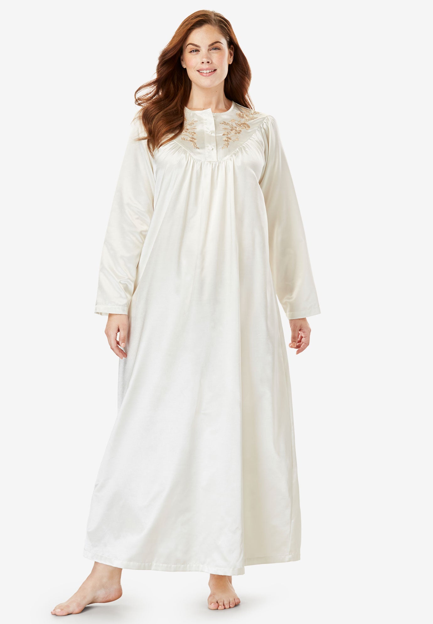 Embroidered Bib Brushed Satin Nightgown by Only ...