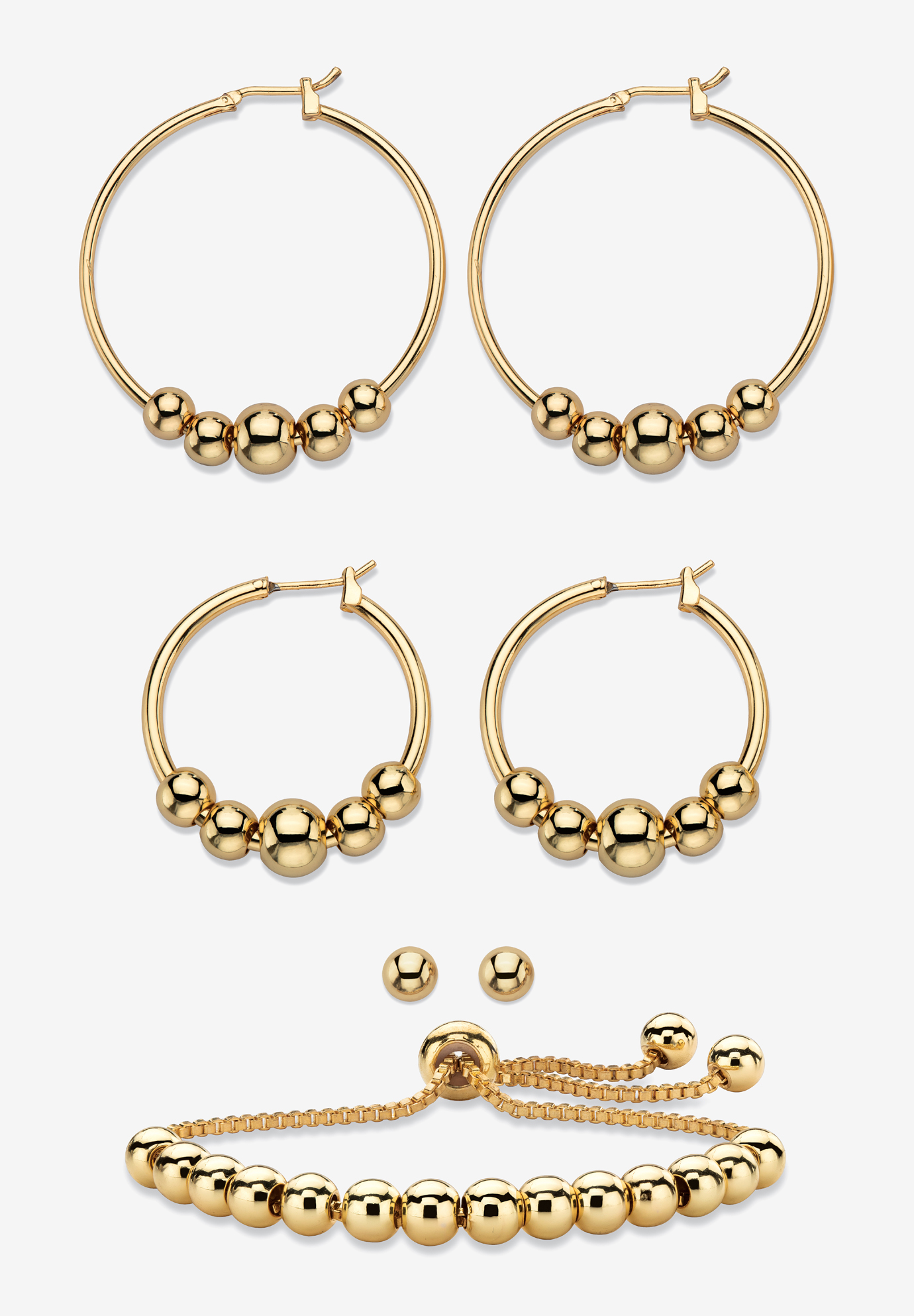 4-Piece Beaded Earrings and Bracelet Set in Goldtone, GOLD