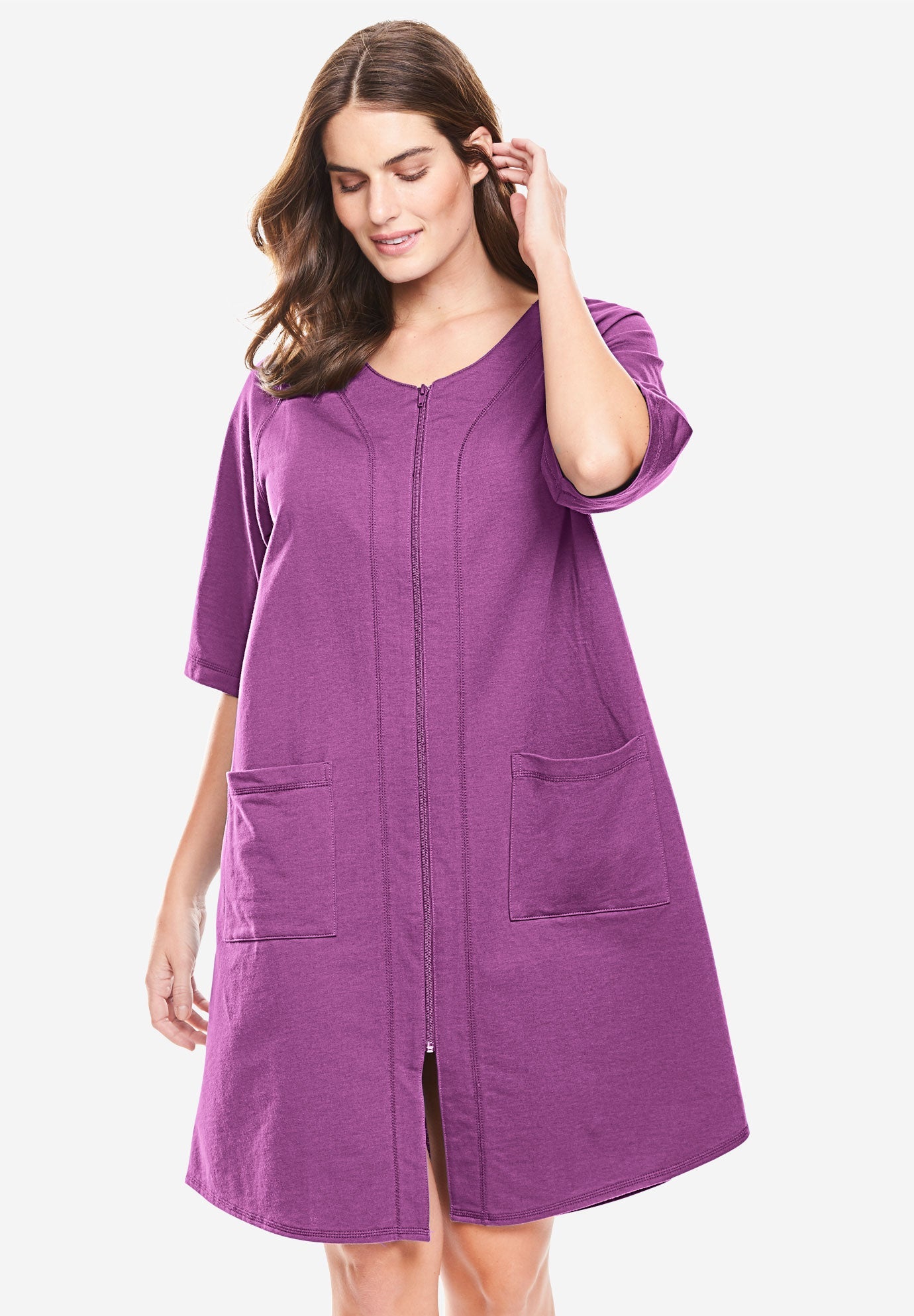 Short French Terry ZipFront Robe by Dreams & Co.® Jessica London