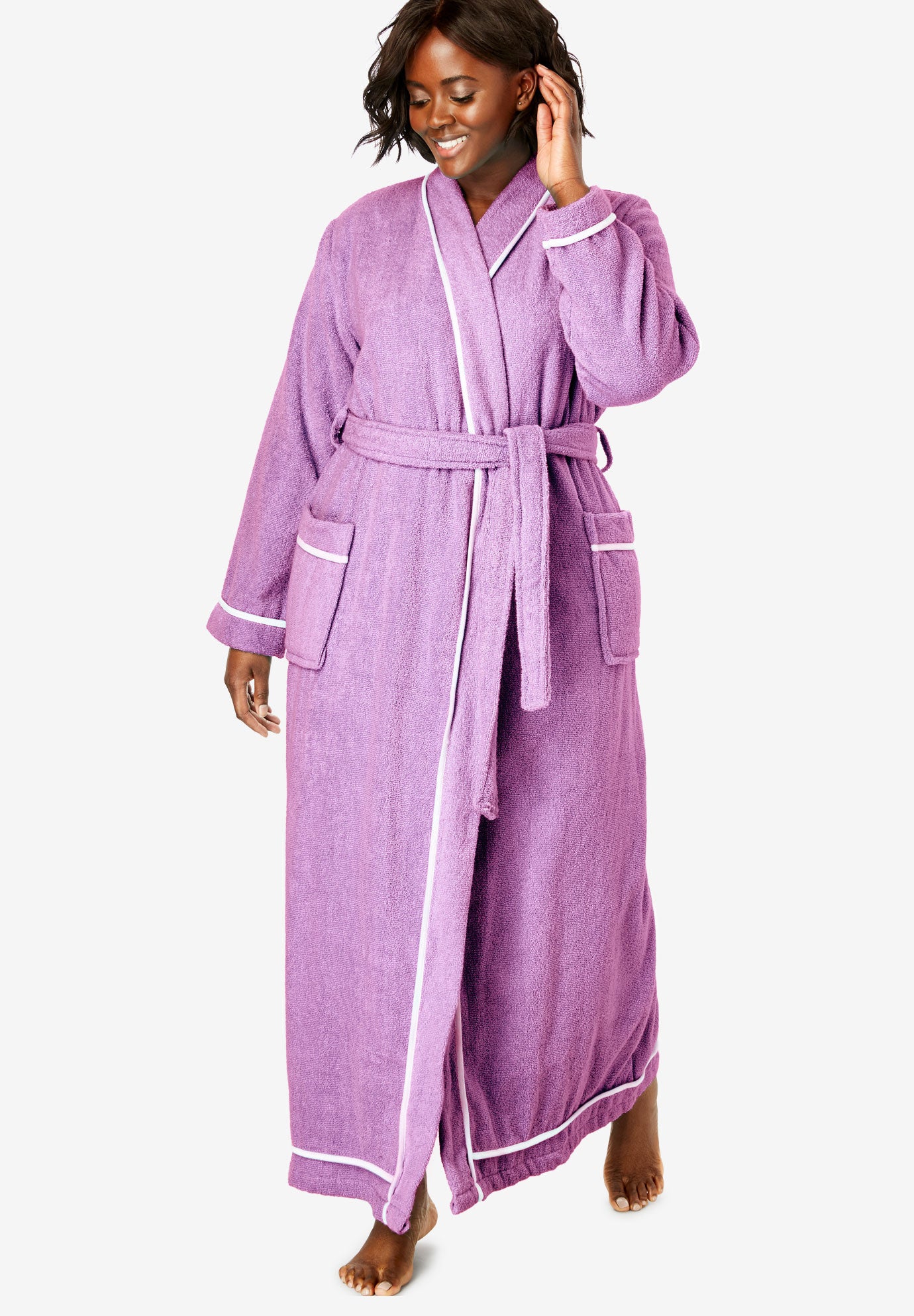 Spa Terry Long Wrap Robe by Dreams & Co.® Plus Size Robes & Slippers
