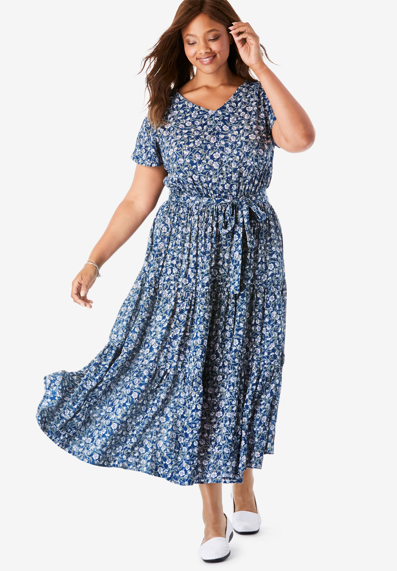 Tiered Belted Crinkle Dress | Jessica London