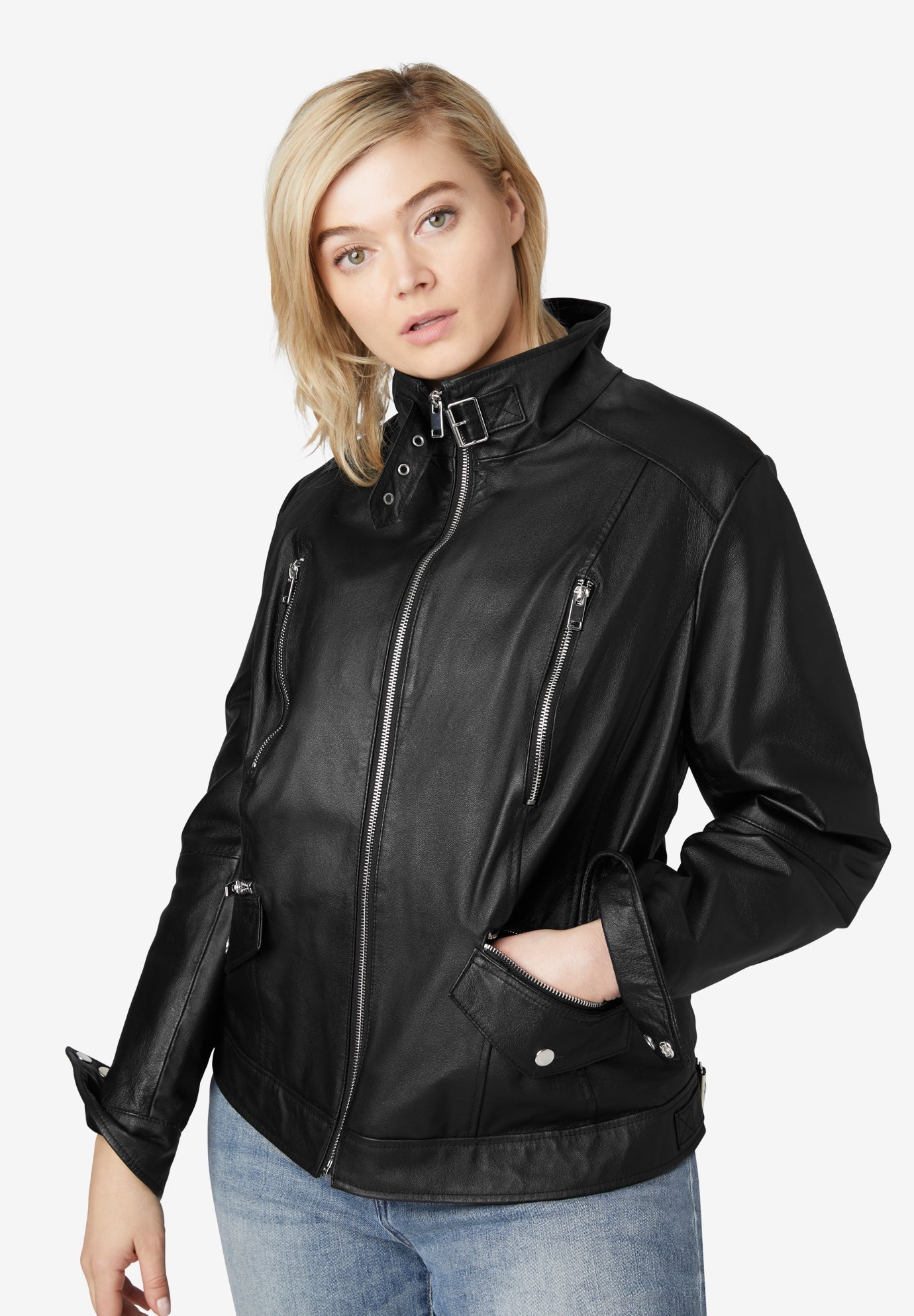 Zip Front Leather Jacket | Jessica London