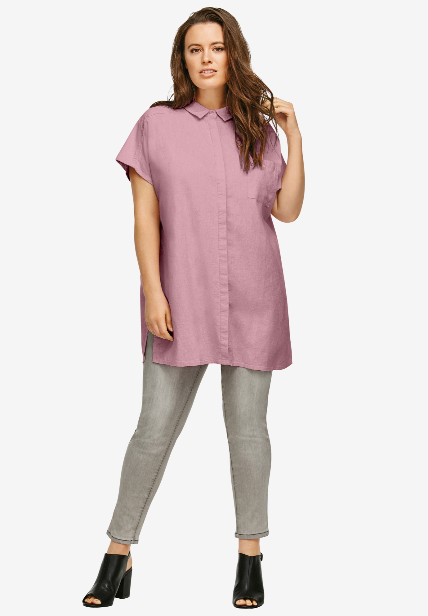 Oversized Linen Blend Tunic By Ellos® Plus Size Tunics Jessica London
