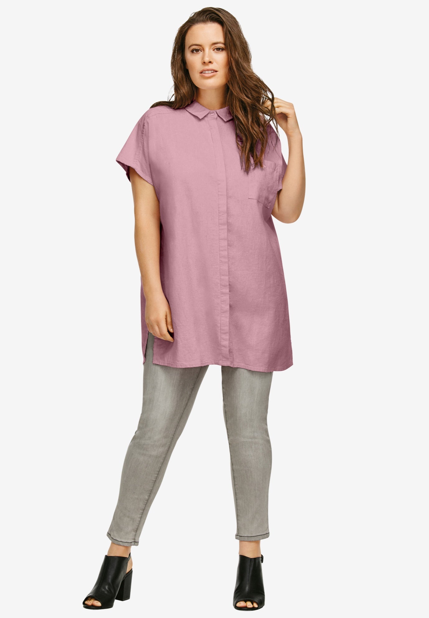 Oversized Linen Blend Tunic by ellosÂ®| Plus Size Tunics | Jessica London