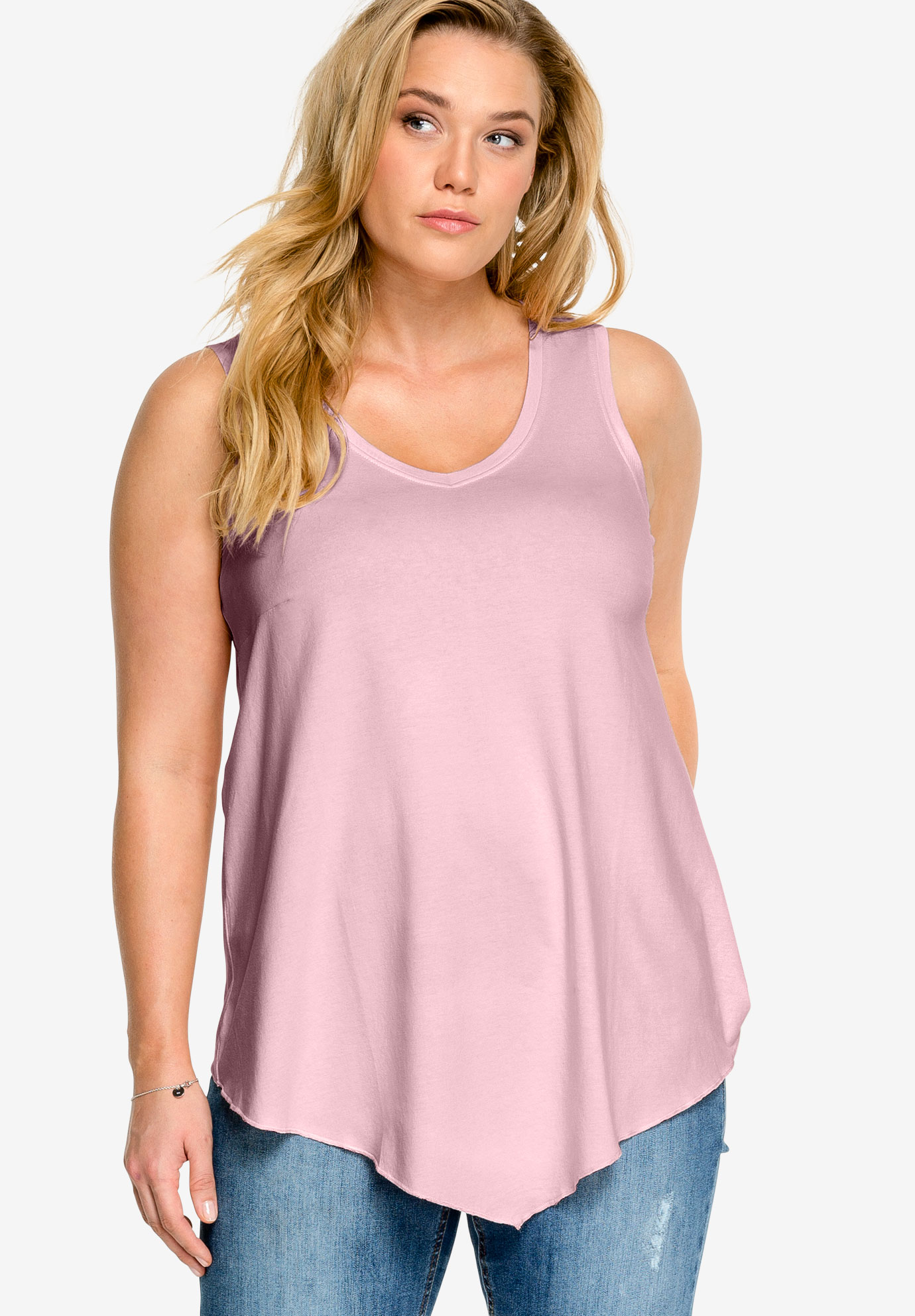 V-Neck Pointed Front Tank, 