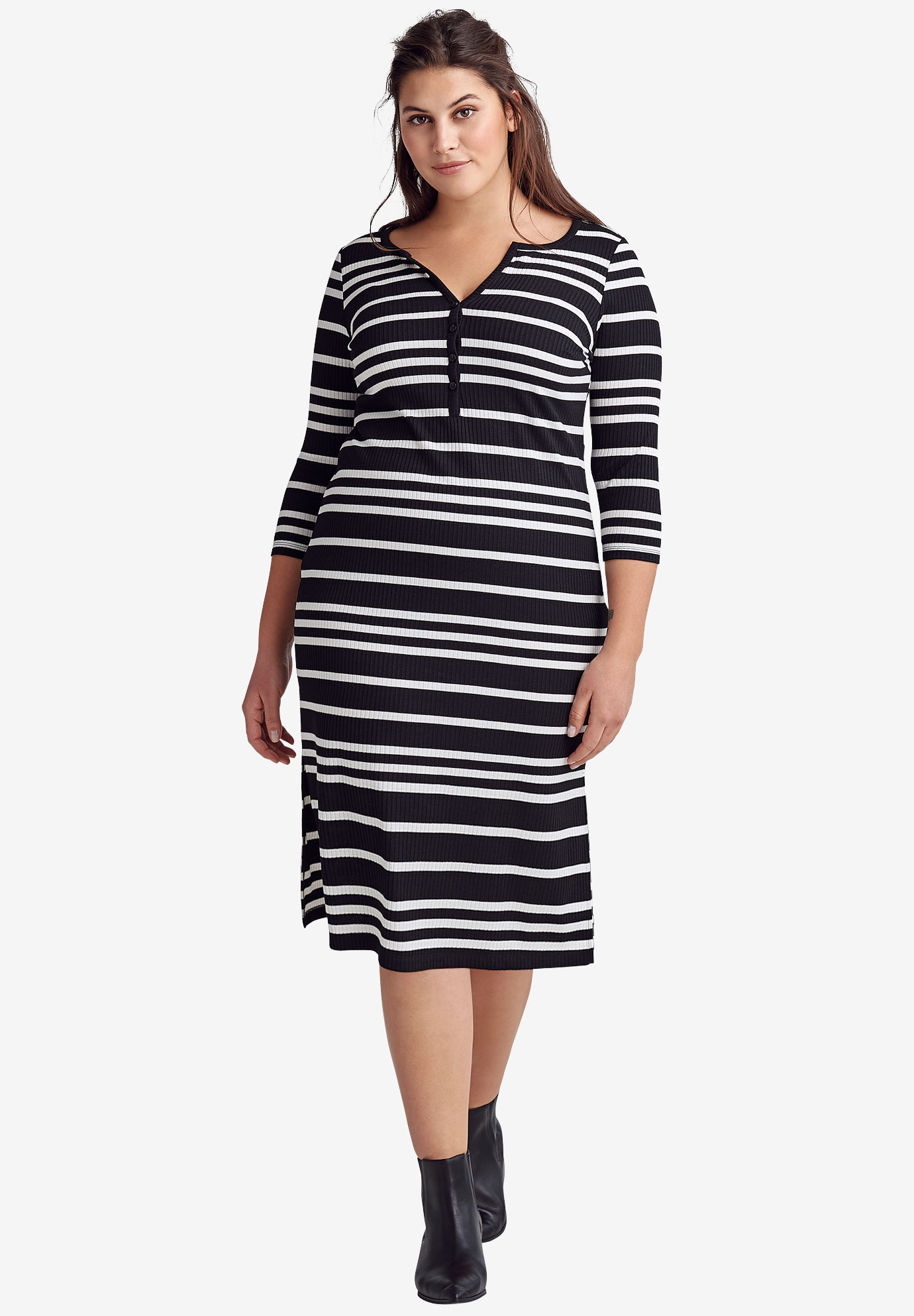 Rib Knit Henley Dress by ellos®| Plus Size Dresses | Jessica London
