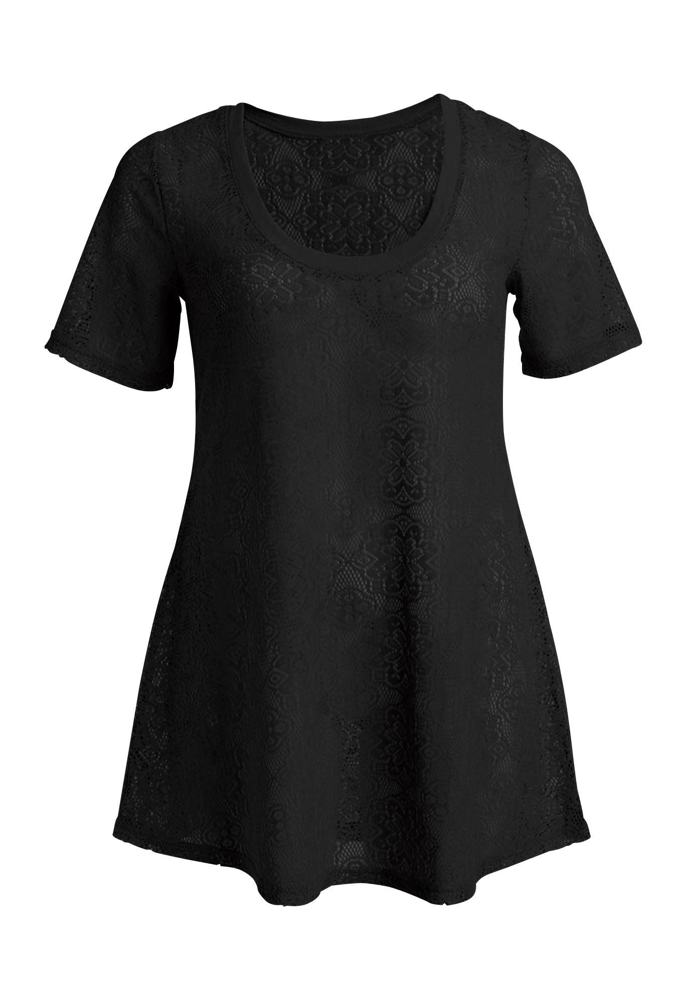 ellos Women's Floral Lace Short Sleeve Tunic Sweater