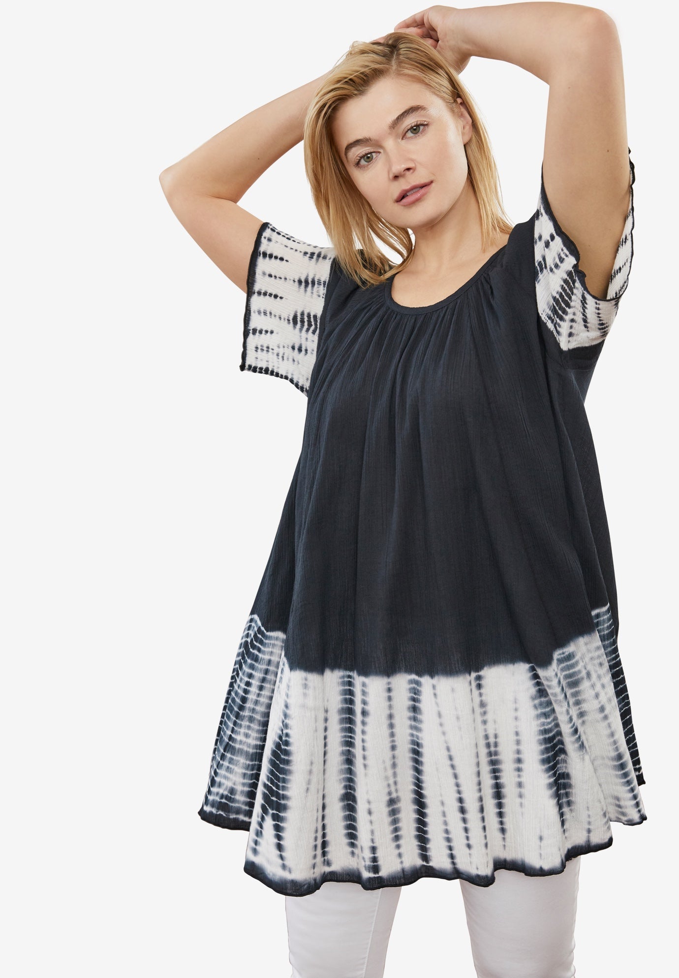 TieDye Gauze Tunic by ellos® Plus Size Knit Tops & Tees Jessica London