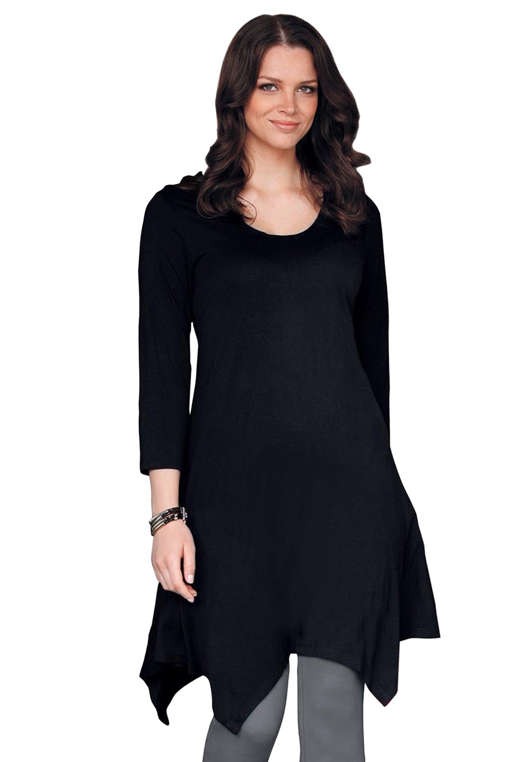ellos Women's 3/4 Sleeve Hanky Hem Tunic Sweater