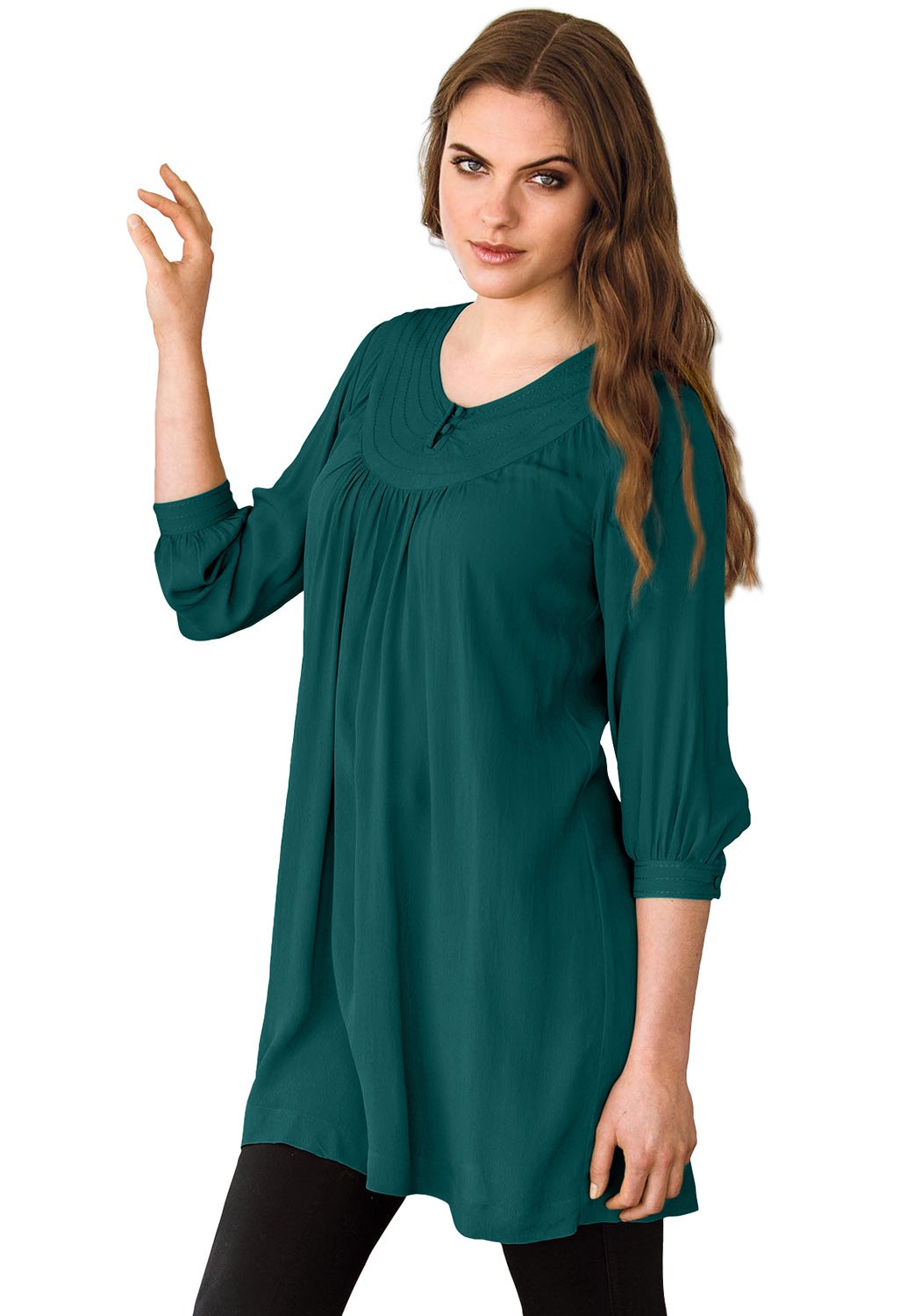 ellos Women's Stitch Neck 3/4 Sleeve Tunic Sweater
