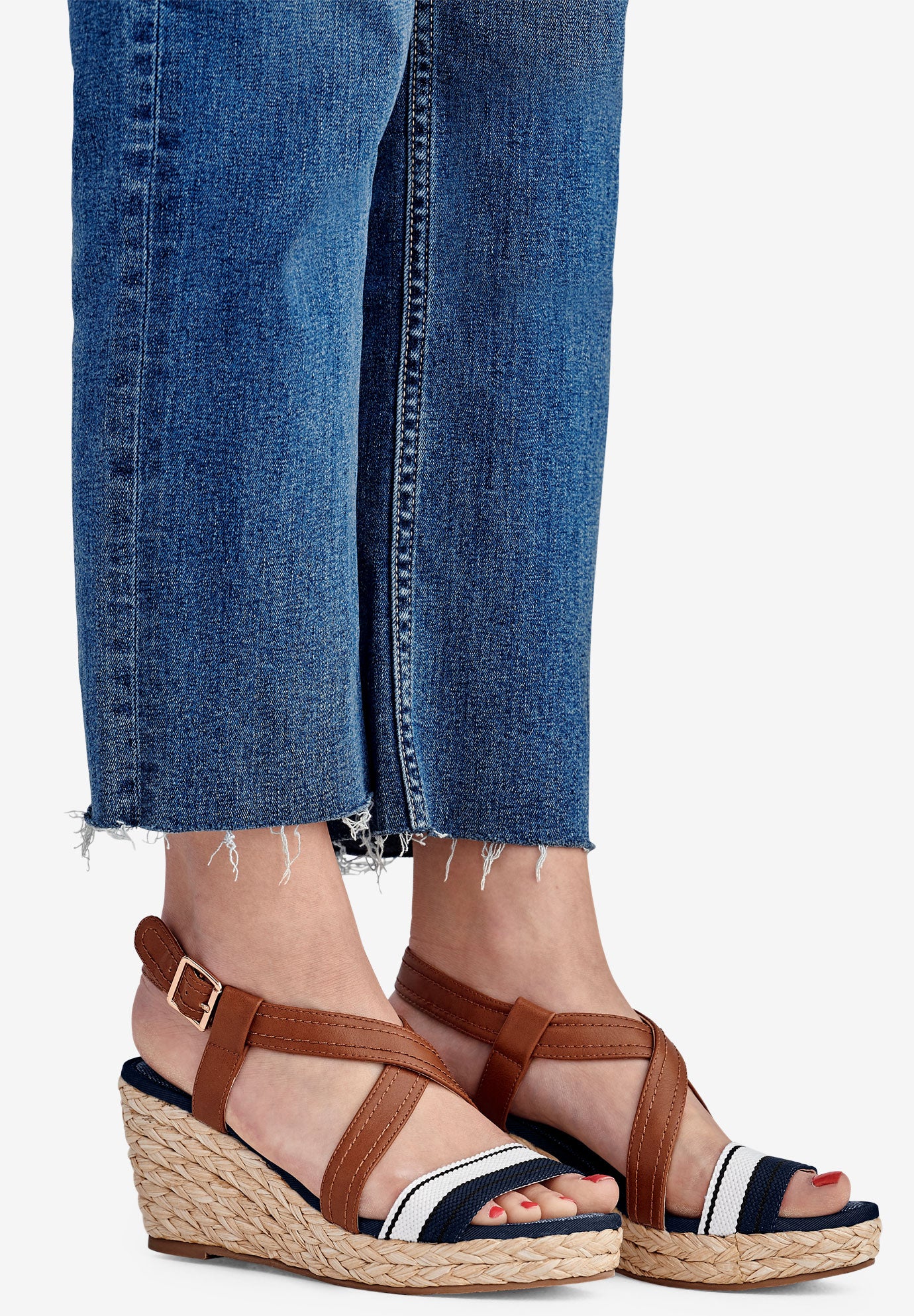 Contrast Strap Wedge Sandal by ellos® Plus Size Shoes Jessica London