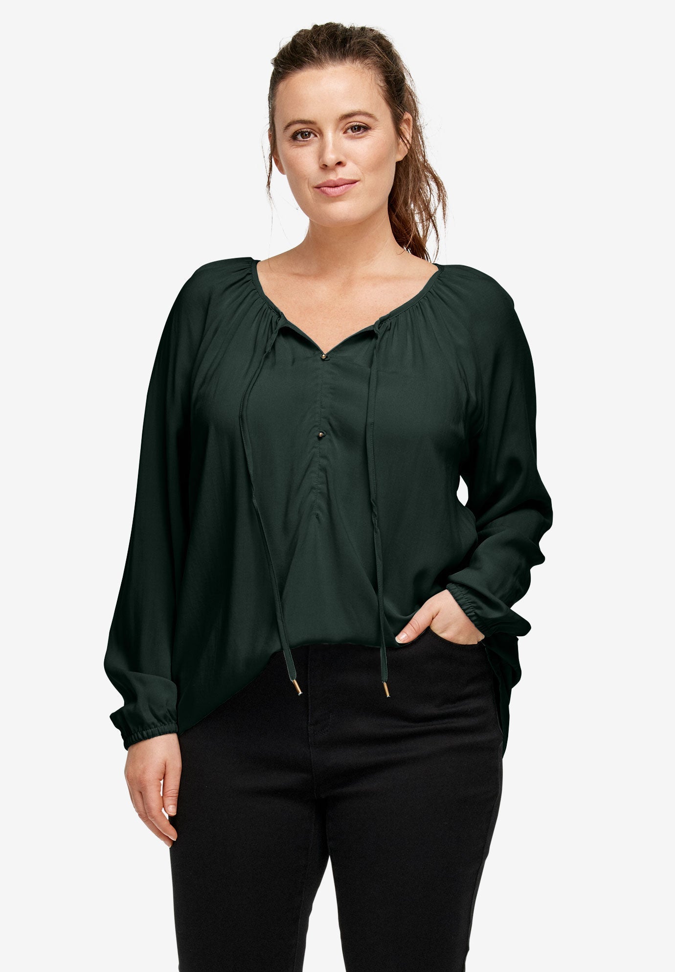 Tie Neck Peasant Tunic by ellos® Plus SizeTunics Jessica London