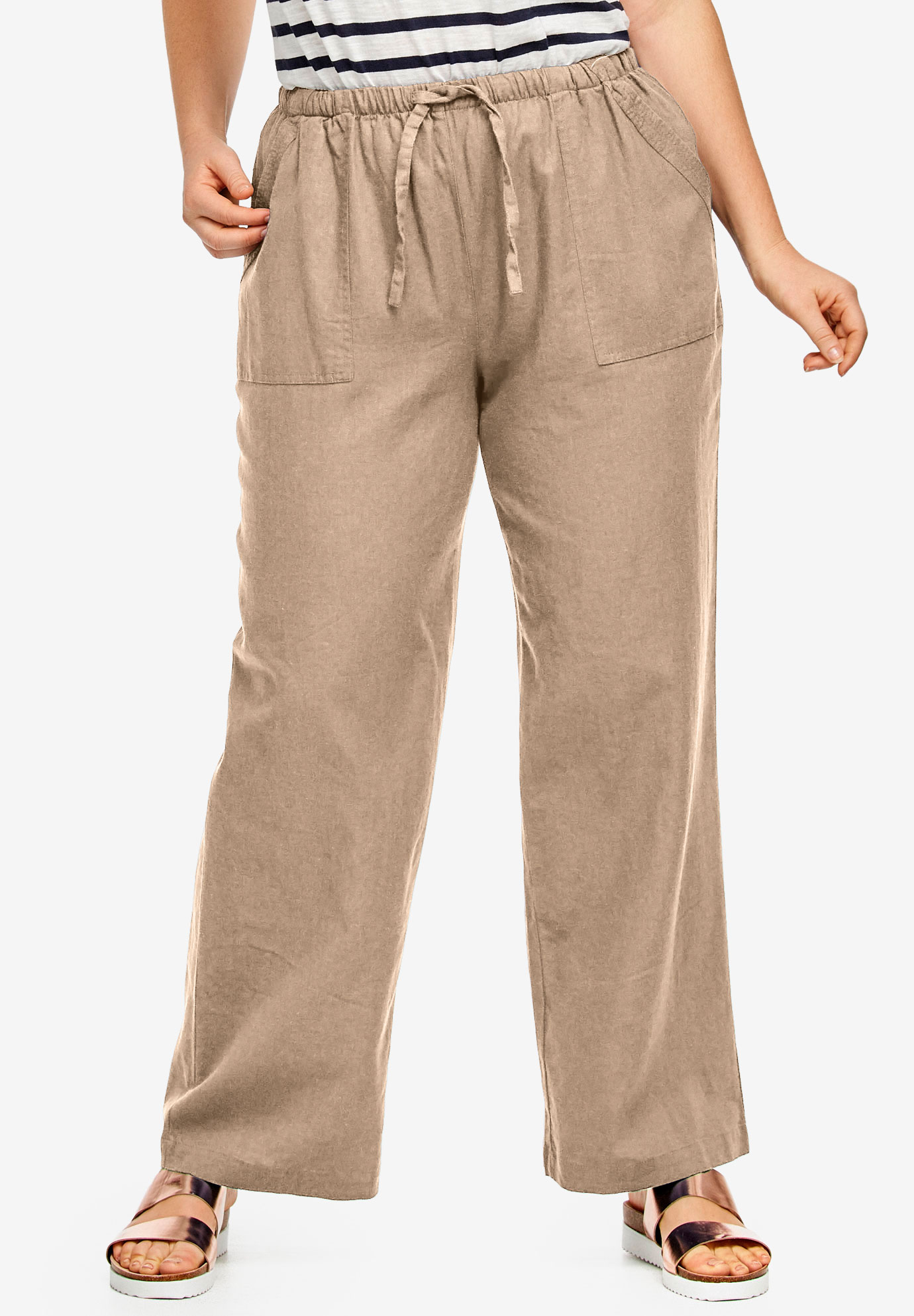 Linen Blend Drawstring Pants by ellos®| Plus Size Pants | Jessica London