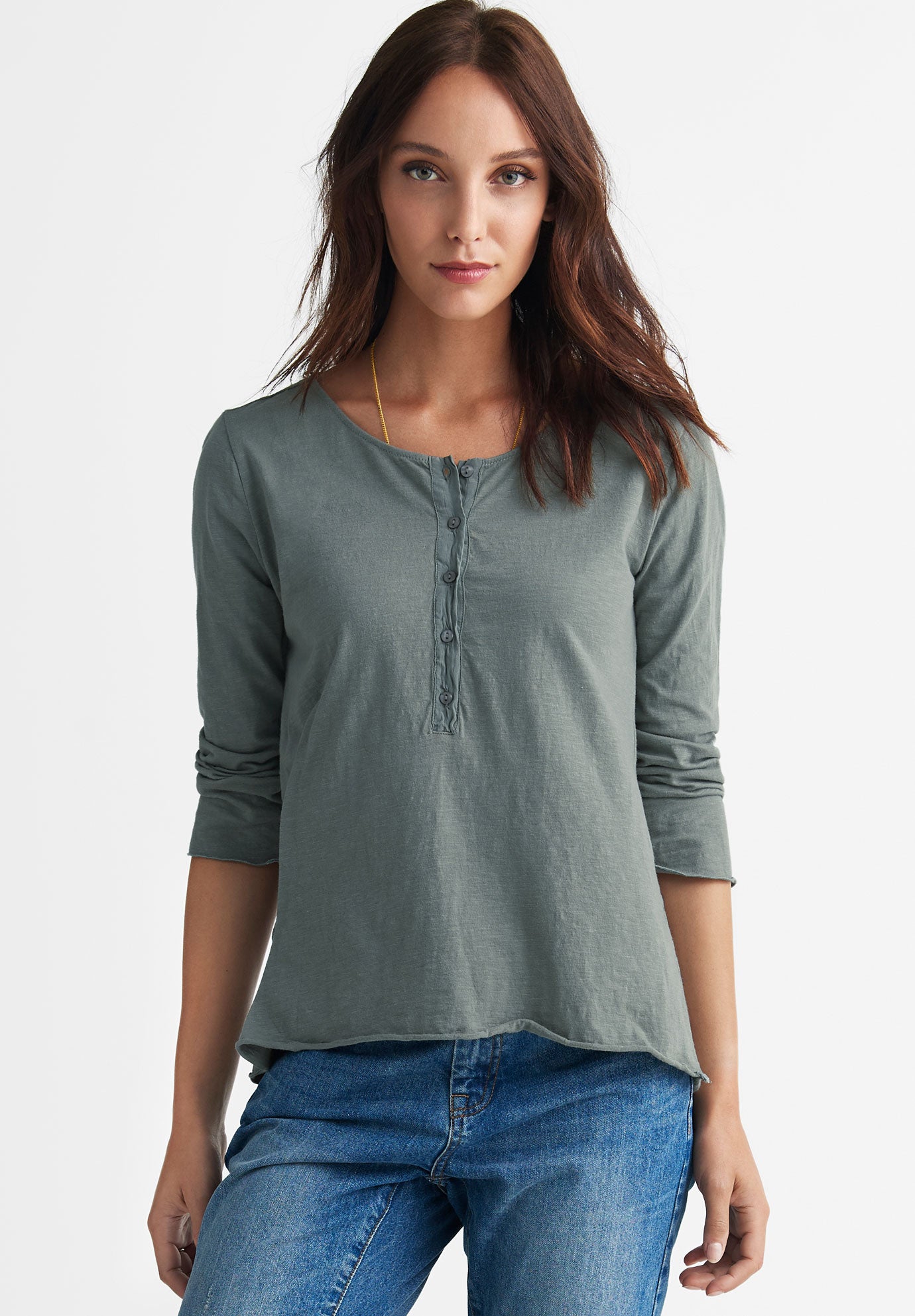 Flounce Back Henley Knit Top by ellos® | Jessica London