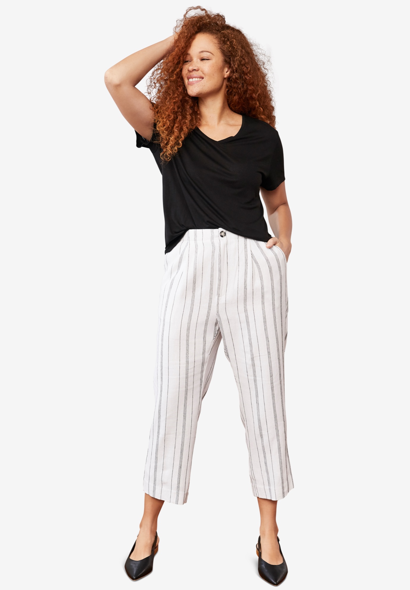 Straight Leg Cropped Linen Trousers, 