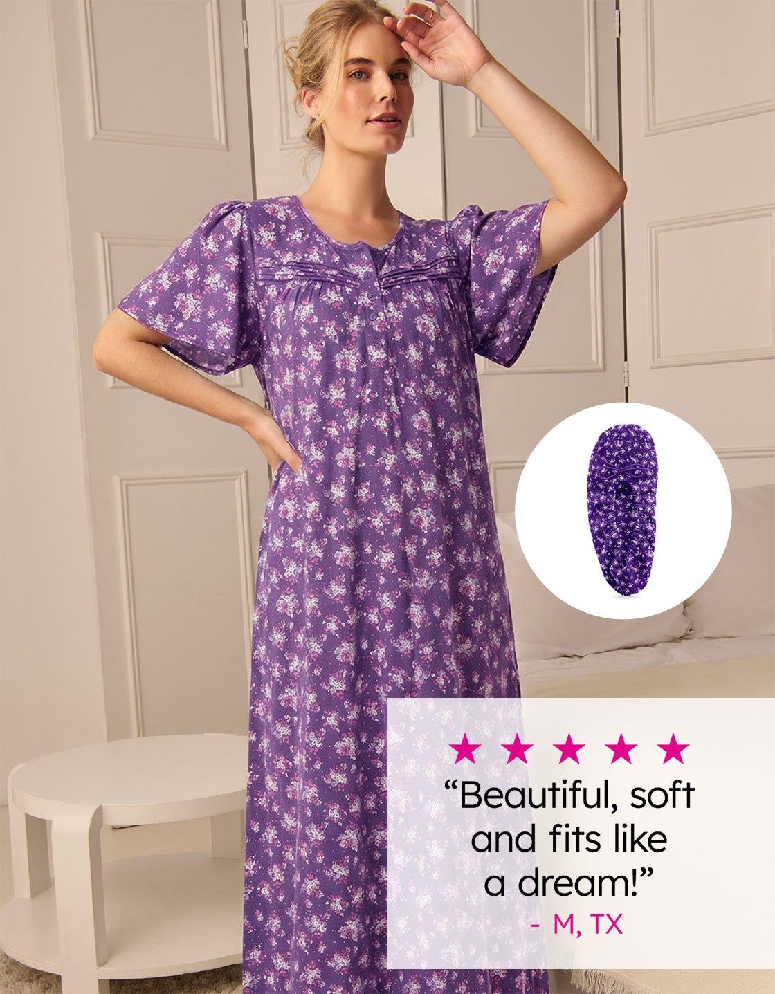 GOWNS FROM $19.99 PLUS 0.99 CENTS SLIPPER SHOP THE SALE