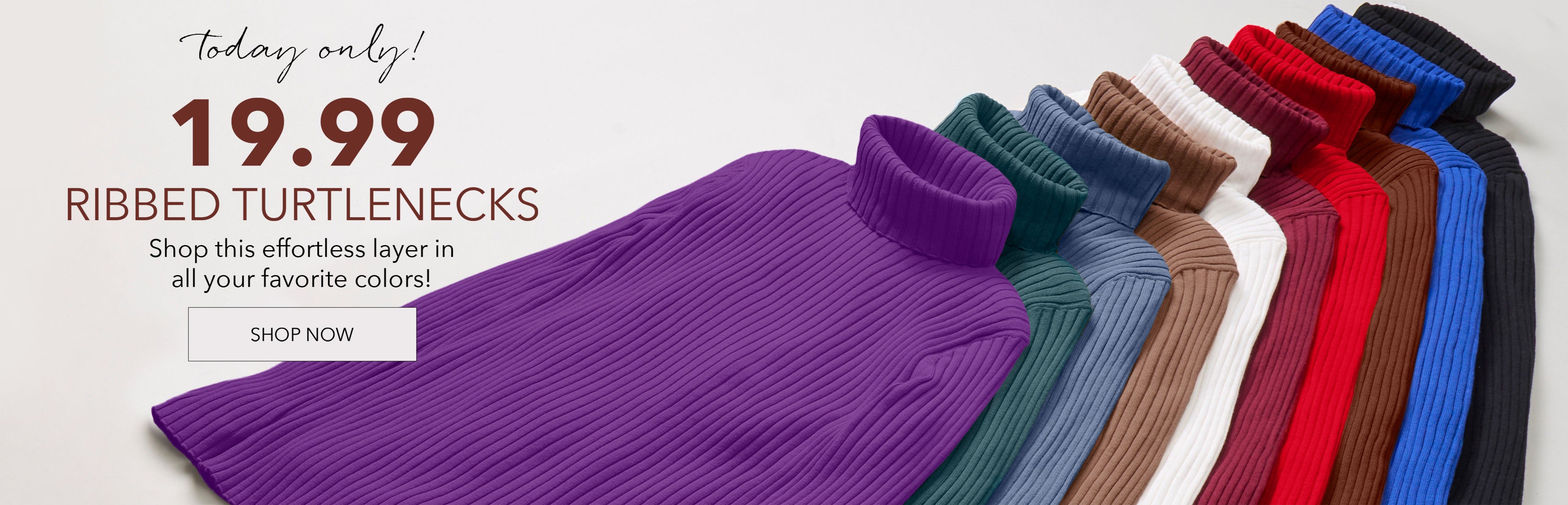 $19.99 RIBBED TURTLENECKS TODAY ONLY! SHOP NOW